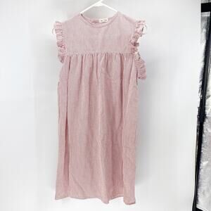 Mabo sea-sucker red ruffled cap sleeve midi preppy nautical  dress size 12/13